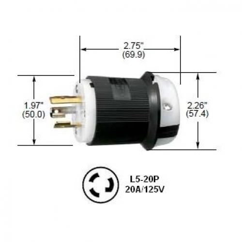 HUBBELL TWIST-LOCK PLUG, 20A, 125V, L5-20P
